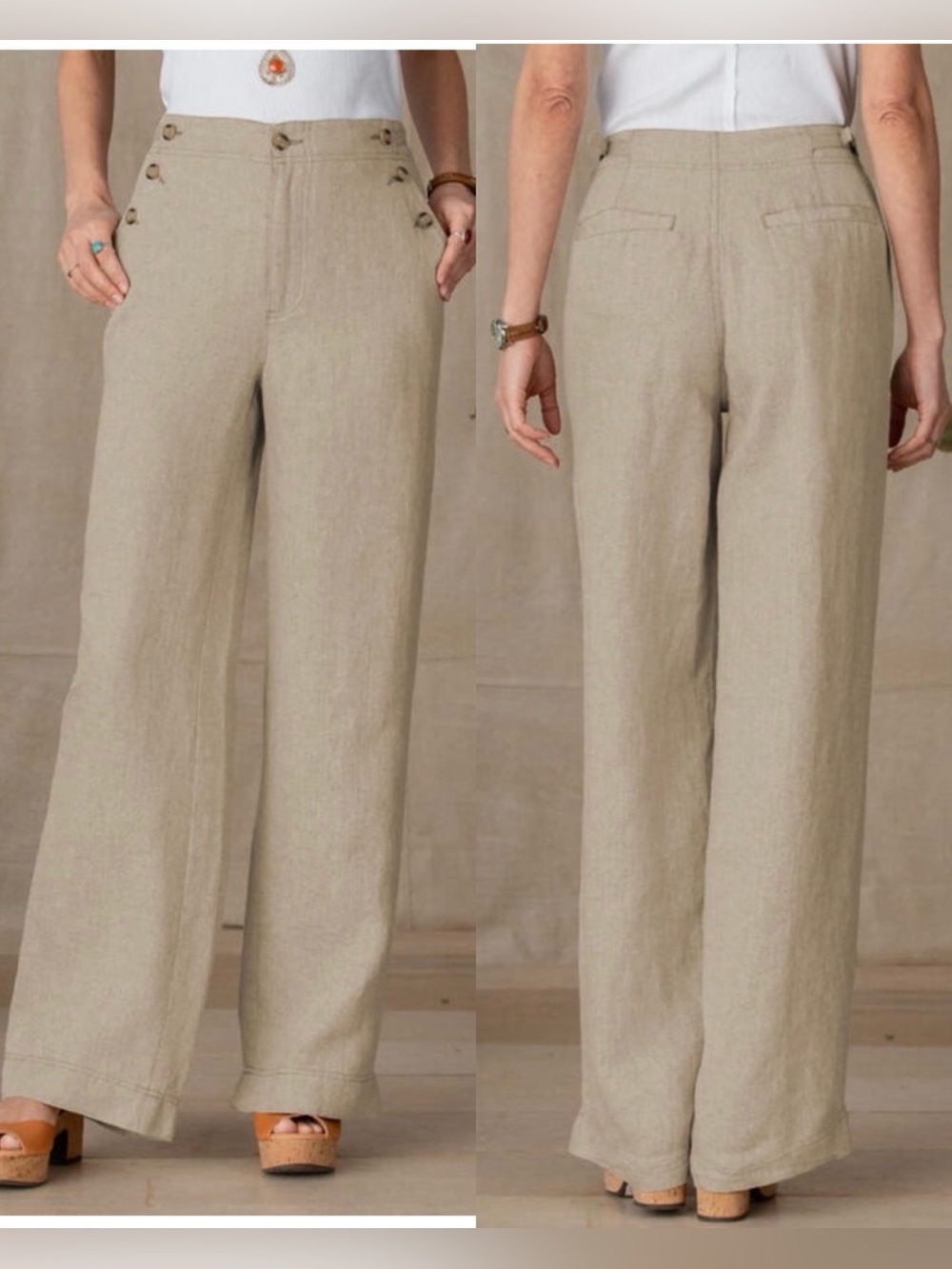 Sundance Oakley Easy Linen Wide Leg Pants Beige , size 10